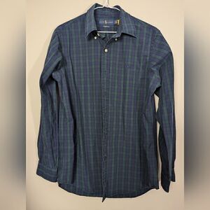Ralph Lauren green blue check stretch cotton shirt plaid small